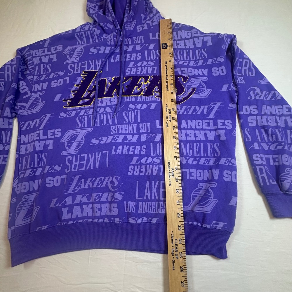 Los Angeles Lakers Purple All Over Logo Pullover Hoodie Sweatshirt Size L EUC - Picture 7 of 8